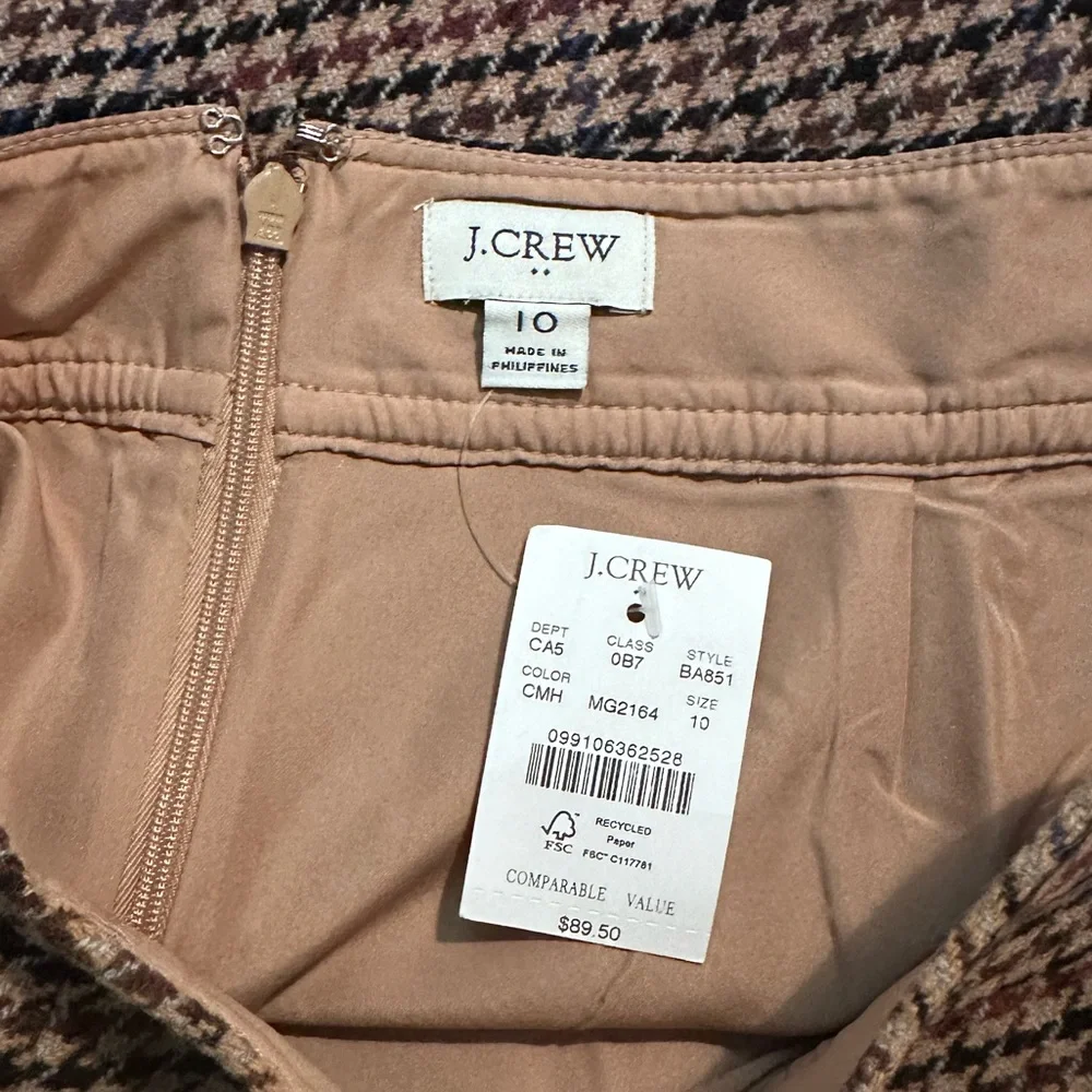 NWT J. Crew Wool Houndstooth Pencil Skirt size women’s 10 - brown tan